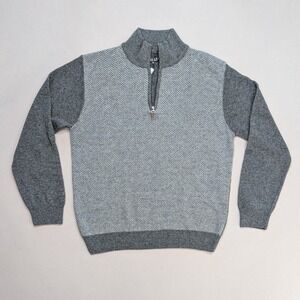 Iceland Made in Italy Wool Blend Quarter Zip Sweater Gray Herringbone NWT